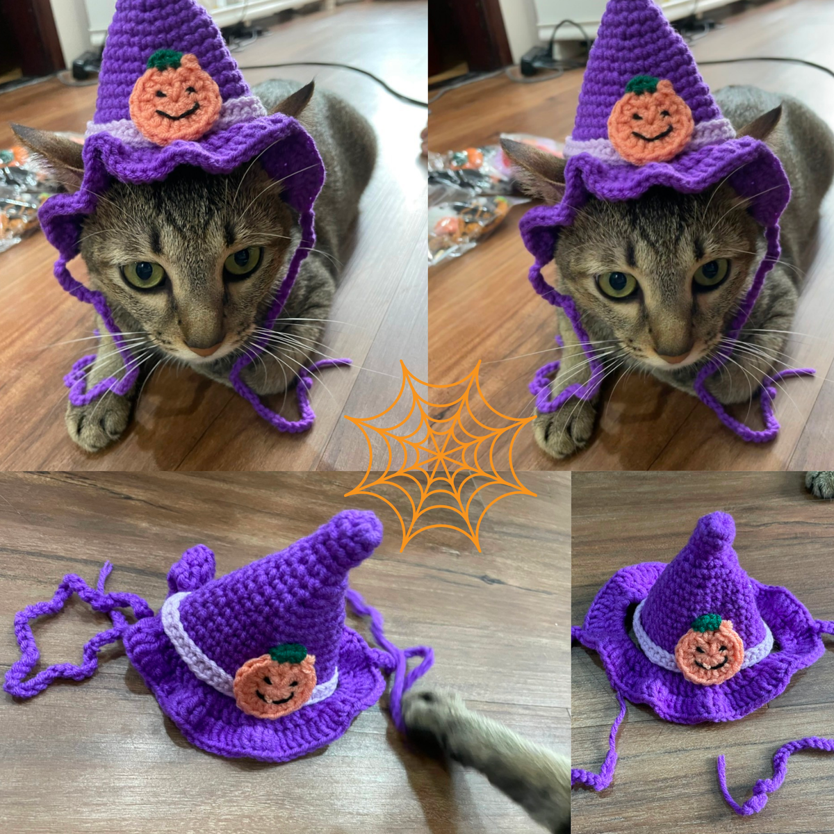 Handmade knitted hat for cats for a cute Halloween