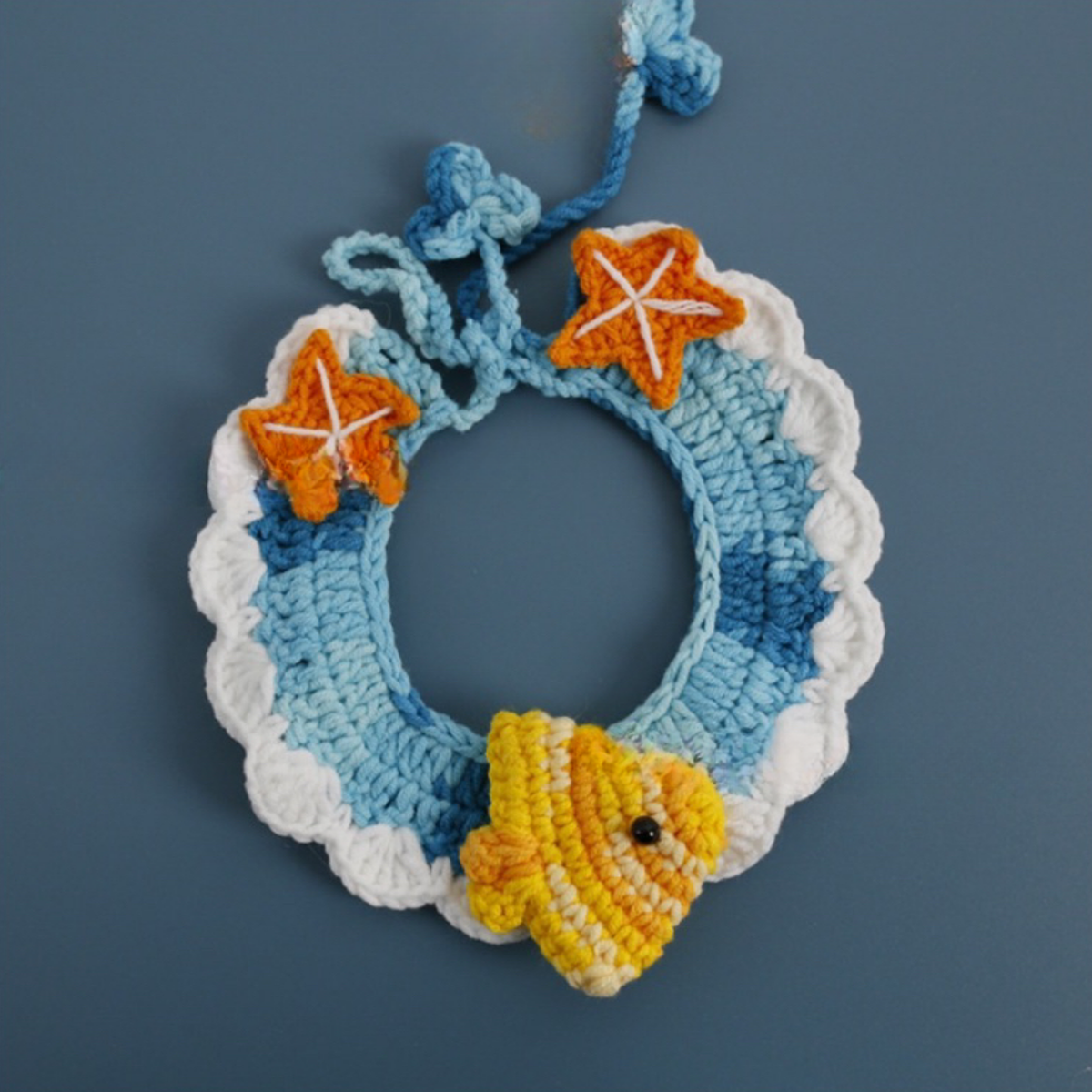 Handmade knitted fish or carrot bib for cute pets