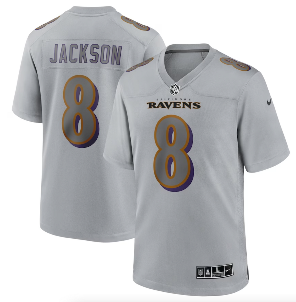 Men's Baltimore Ravens Lamar Jackson Nike Gray Atmosphere Fashion Game Jersey