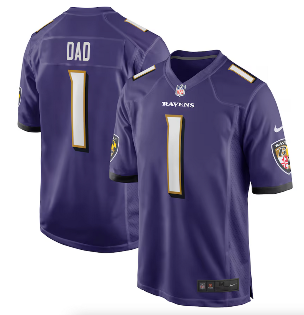 Men's Baltimore Ravens Number 1 Dad Nike Purple Game Jersey