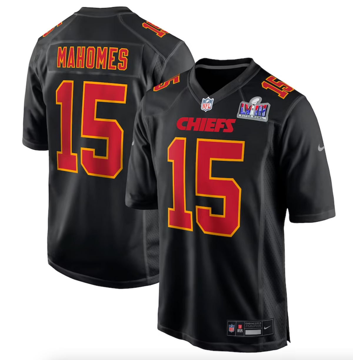 Men's Kansas City Chiefs Patrick Mahomes Nike Black Super Bowl LVIII Carbon Fashion Game Player Jersey