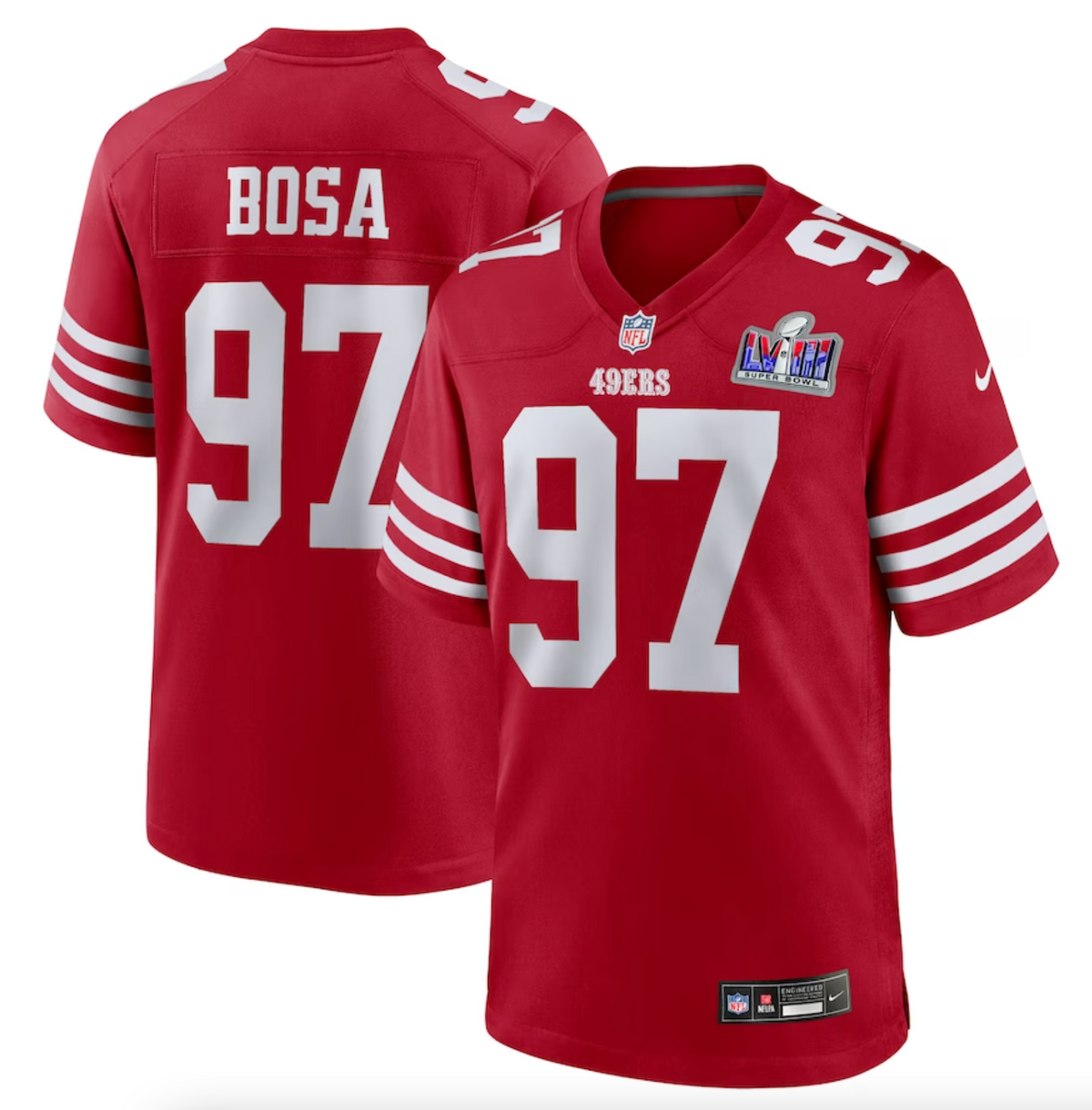 Men's San Francisco 49ers Nick Bosa Nike Scarlet Super Bowl LVIII Game Jersey