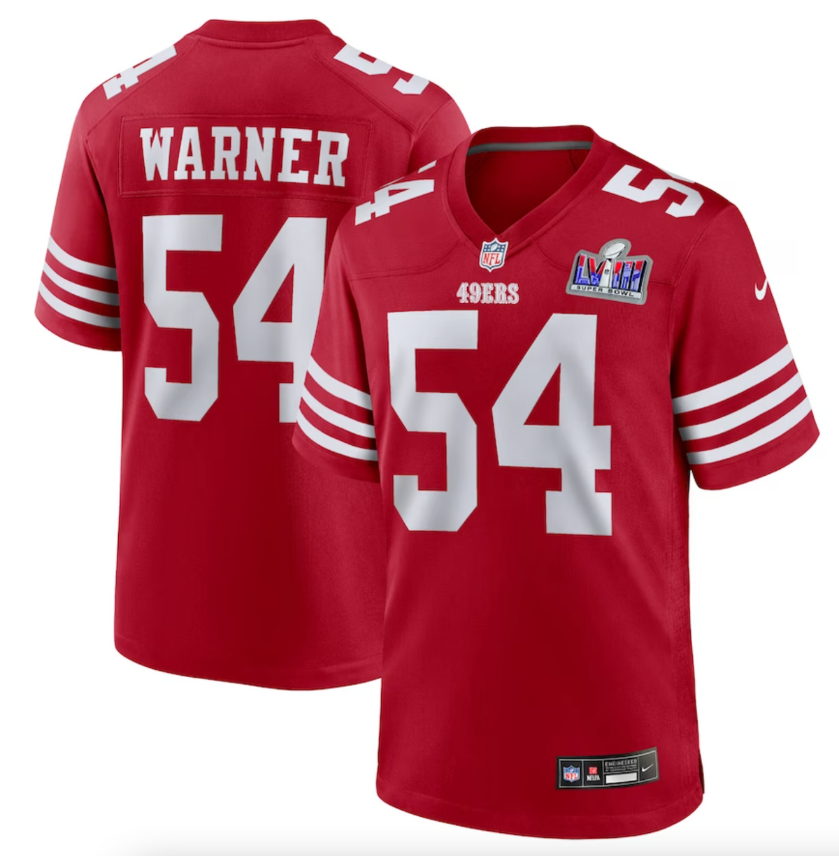 Men's San Francisco 49ers Fred Warner Nike Scarlet Super Bowl LVIII Game Jersey