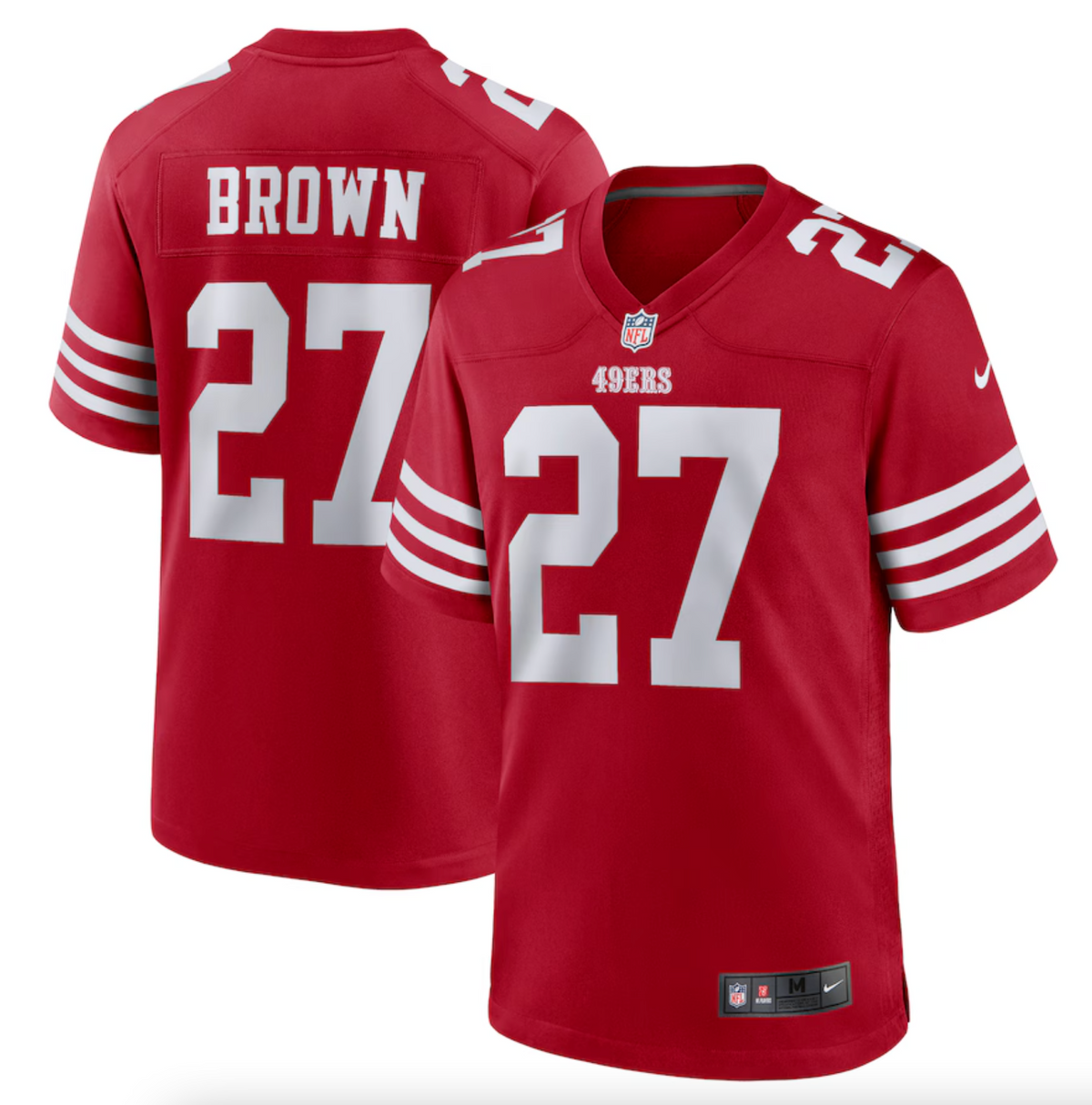 Men's San Francisco 49ers Ji'Ayir Brown Nike Scarlet Team Game Jersey