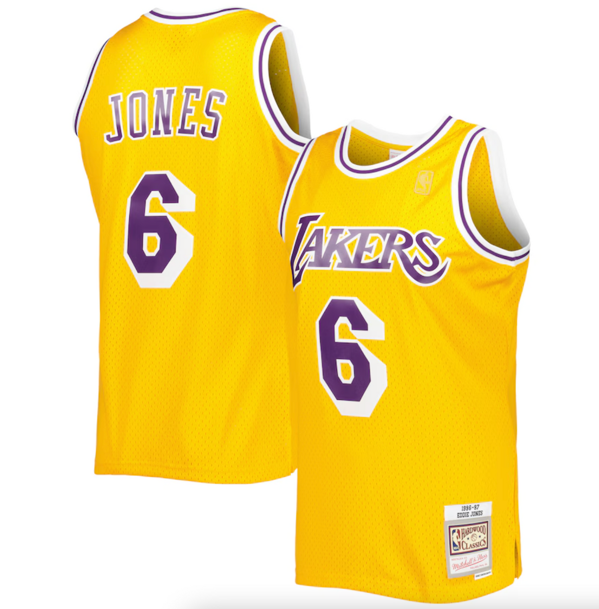 Men's Mitchell & Ness Eddie Jones Gold Los Angeles Lakers 1996/97 Hardwood Classics Swingman Jersey