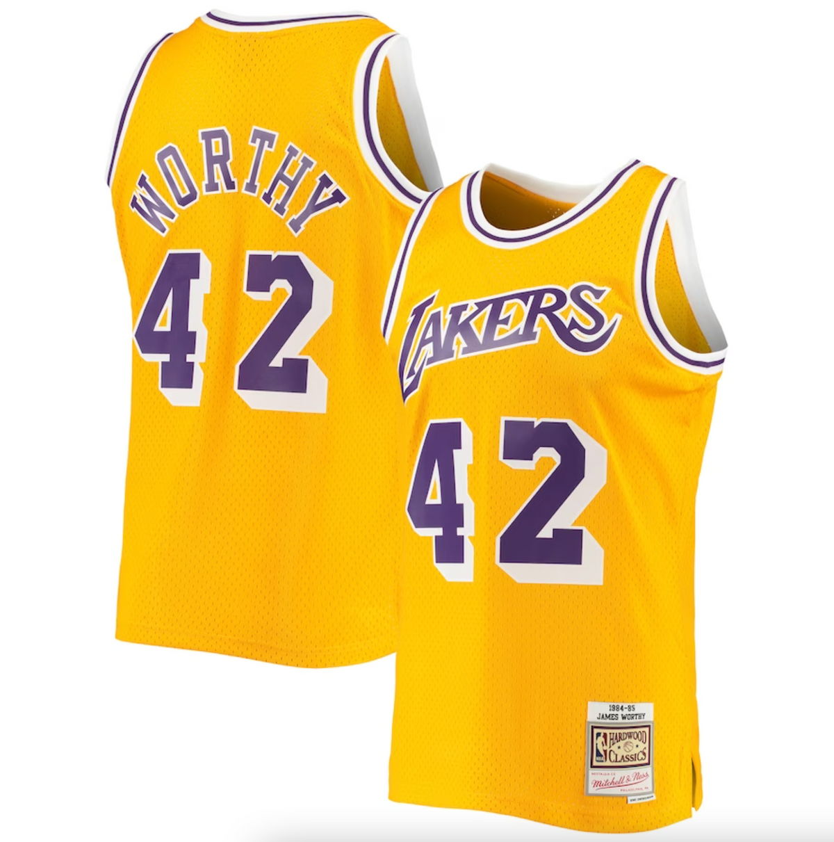 Men's Mitchell & Ness James Worthy Gold Los Angeles Lakers 1984-85 Hardwood Classics Swingman Jersey