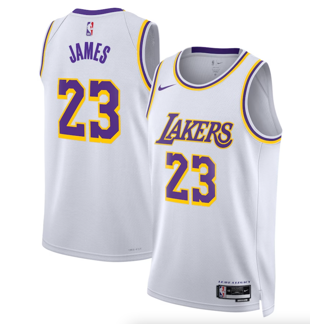 Los Angeles Lakers Nike Association Edition Swingman Jersey - White - Lebron James - Unisex