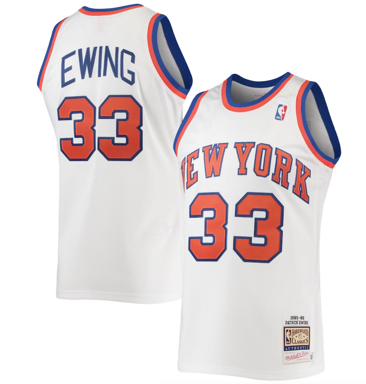 Men's Mitchell & Ness Patrick Ewing White New York Knicks Hardwood Classics Authentic 1985 Jersey