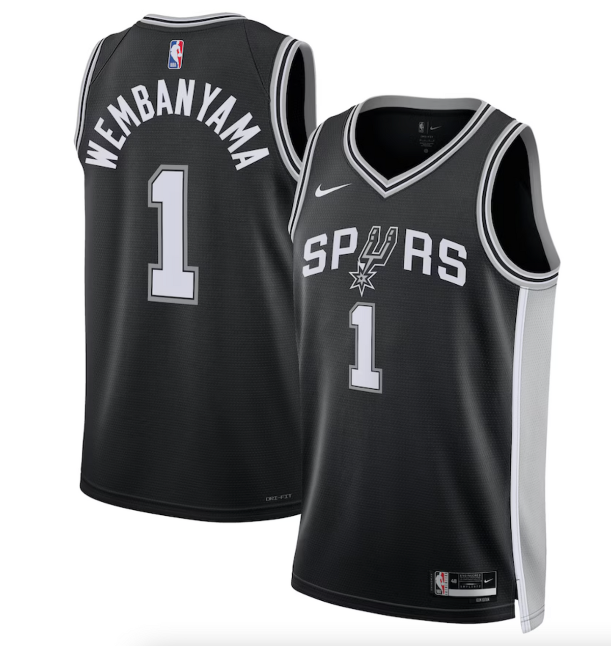 San Antonio Spurs Nike Icon Edition Swingman Jersey 2023 NBA Draft First Round Pick - Black - Victor Wembanyama - Unisex