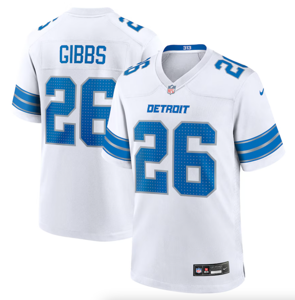 Men's Detroit Lions Jahmyr Gibbs Nike White Game Jersey