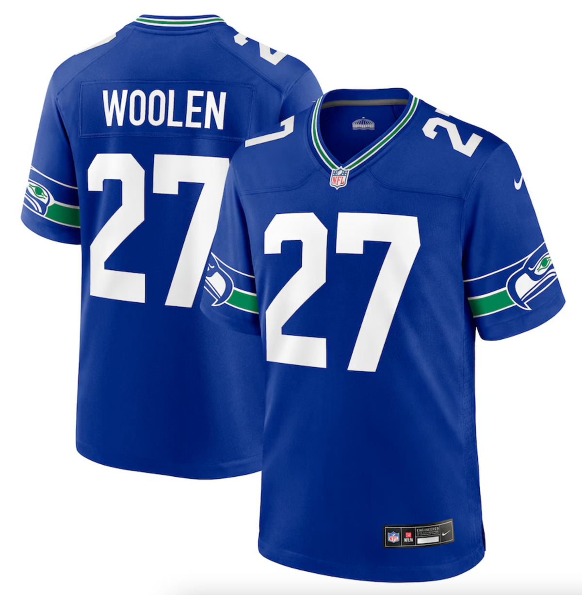 Men's Seattle Seahawks Tariq Woolen Nike Royal Throwback Player Game Jersey