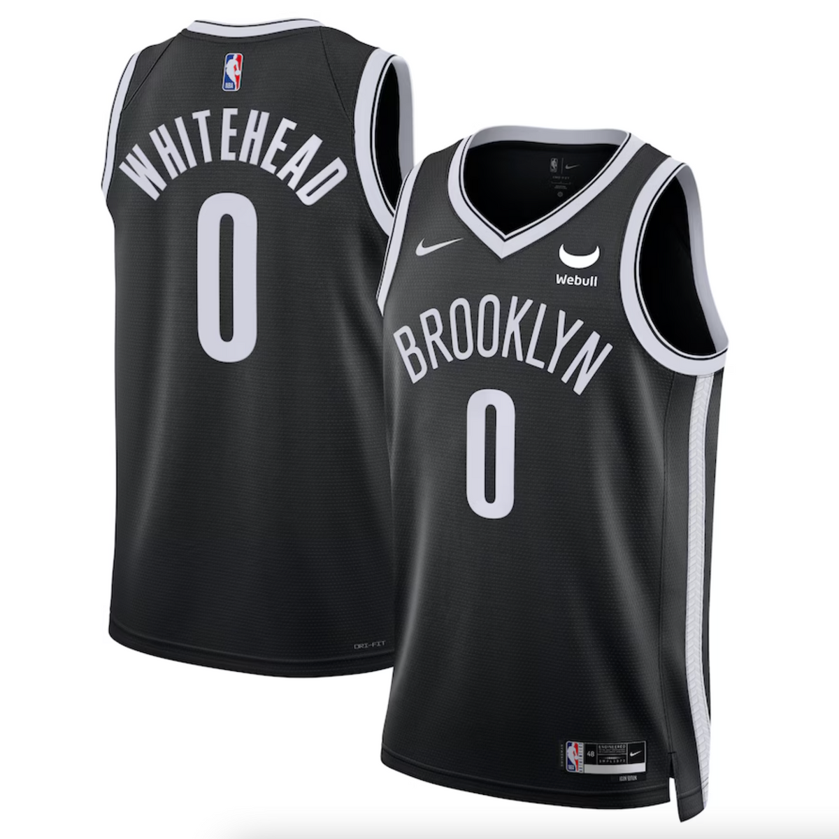 Unisex Brooklyn Nets Dariq Whitehead Nike Black Swingman Badge Player Jersey - Icon Edition