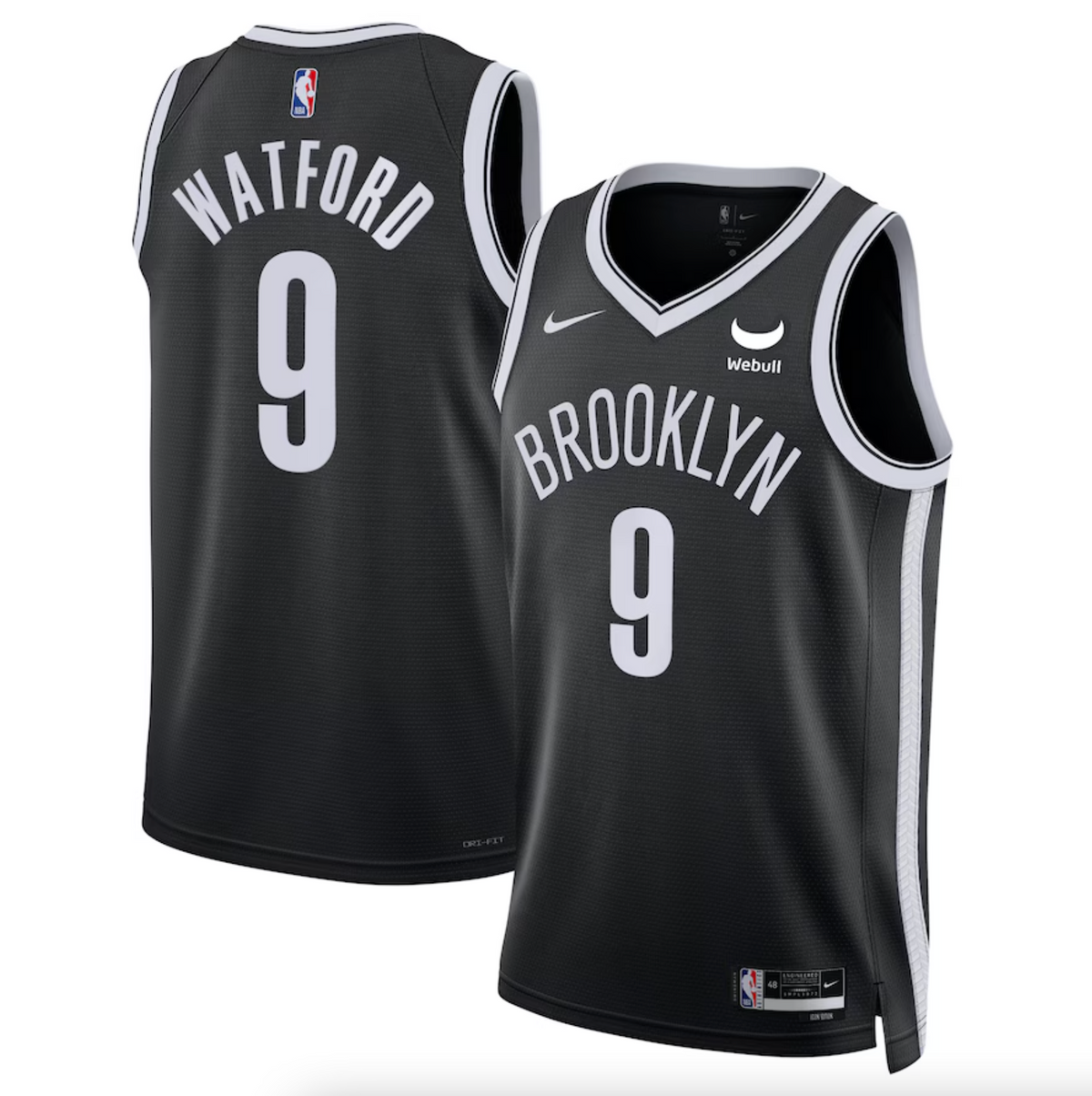 Unisex Brooklyn Nets Trendon Watford Nike Black Swingman Badge Player Jersey - Icon Edition