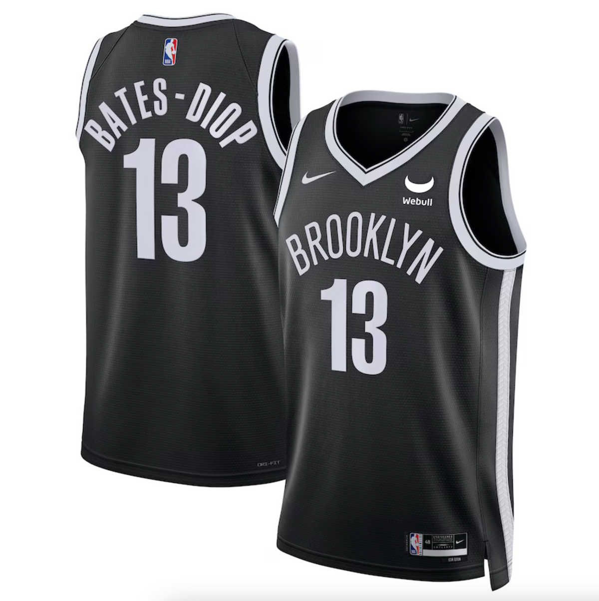 Unisex Brooklyn Nets Keita Bates-Diop Nike Black Swingman Badge Player Jersey - Icon Edition