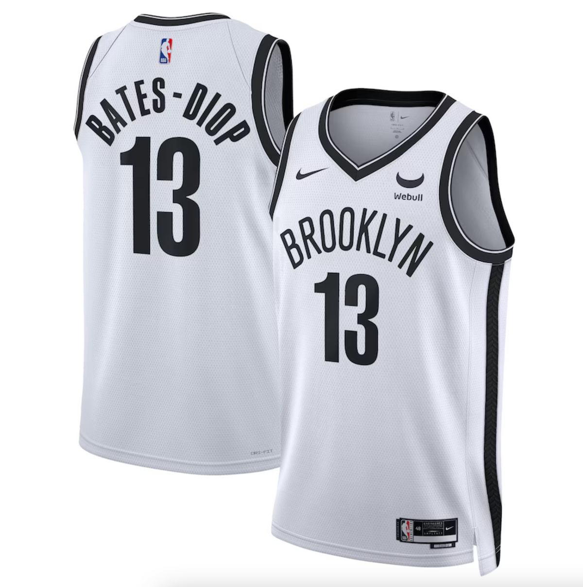 Unisex Brooklyn Nets Keita Bates-Diop Nike White Swingman Badge Player Jersey - Association Edition