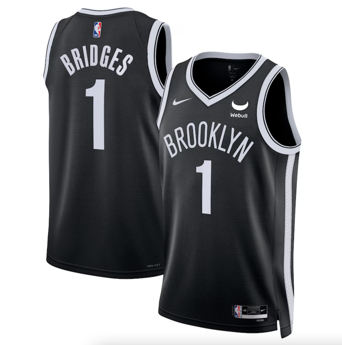 Unisex Brooklyn Nets Mikal Bridges Nike Black Swingman Badge Player Jersey - Icon Edition