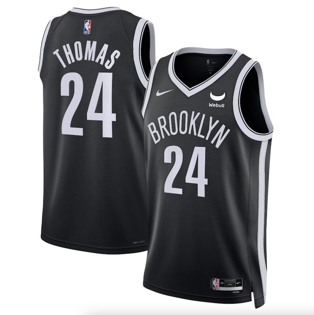 Unisex Brooklyn Nets Cam Thomas Nike Black Swingman Badge Player Jersey - Icon Edition