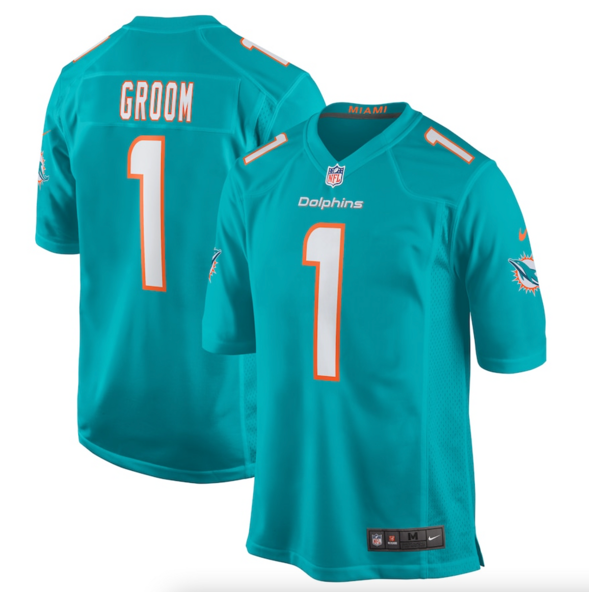 Men's Miami Dolphins Number 1 Groom Nike Aqua Game Jersey