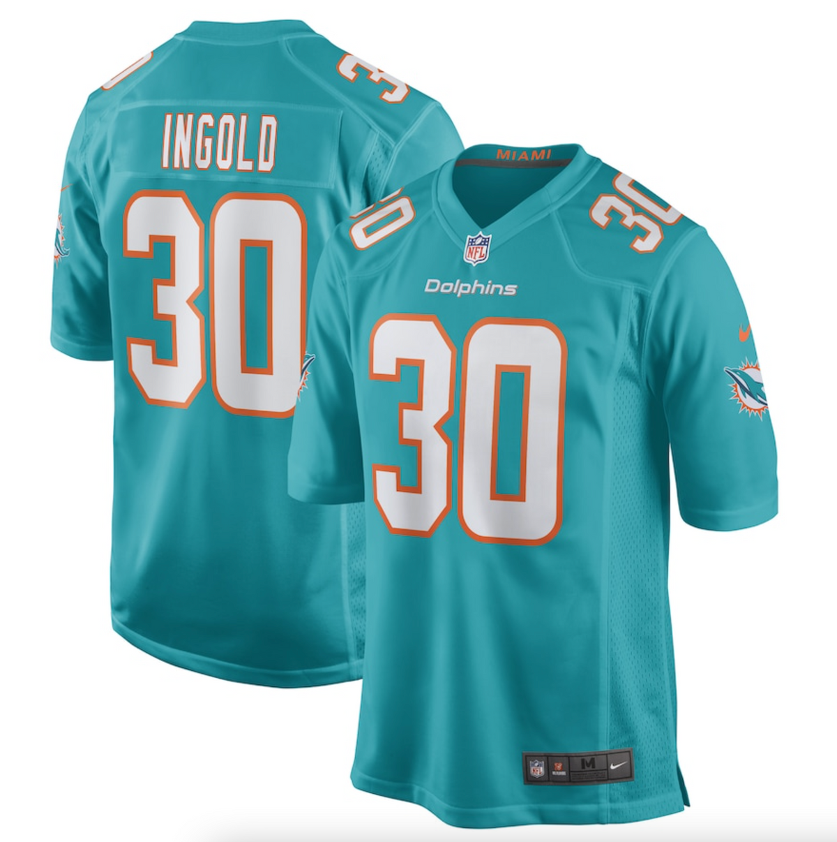 Men's Miami Dolphins Alec Ingold Nike Aqua Game Player Jersey