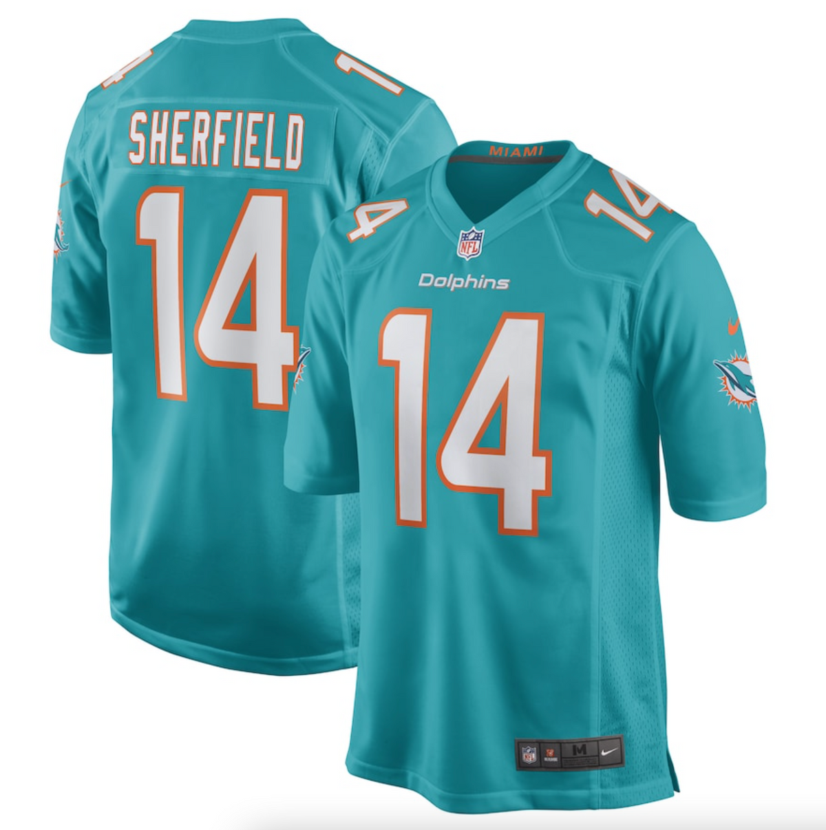 Men's Miami Dolphins Trent Sherfield Nike Aqua Game Player Jersey