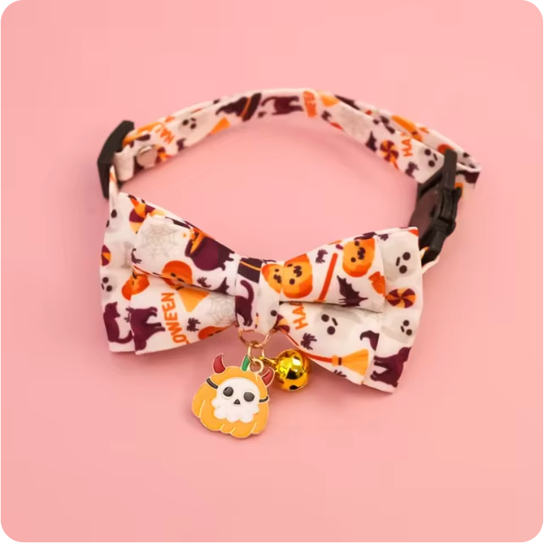 Pet collars for Halloween with various styles, detachable bow collars, holiday printed patterns, dog collars, cat collars