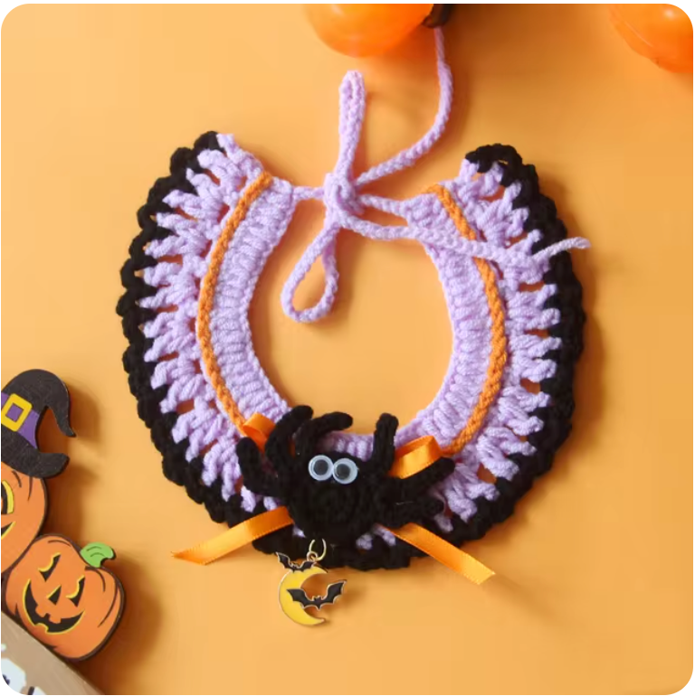 Halloween Cat Bandanas Collar Adjustable 100% Handmade Knit Pet Scarf for Holiday Decoration Neck Kerchief for Cats Small Dogs