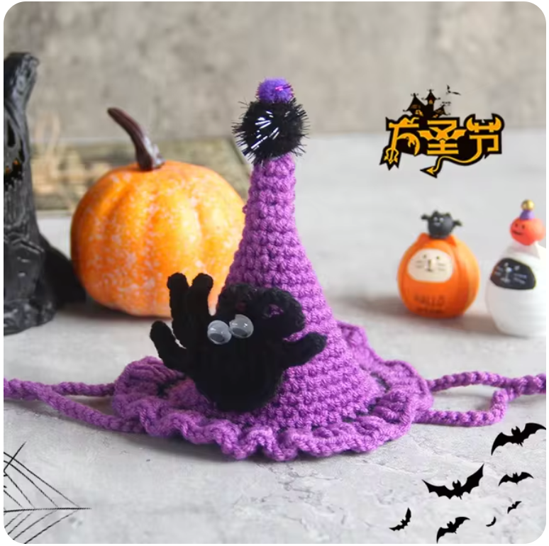 Halloween Pet Collar Bib Drool Towel Cat Dog Decoration Ghost Festival Hand Knit Wool Spooky Costume