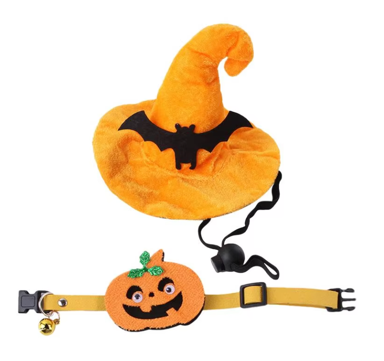 Dog Bat Hat Halloween Adjustable Pumpkin Pet Costume Clothes Set Halloween Cat Costume Bat Dog Wizard Hat For Dogs Cats