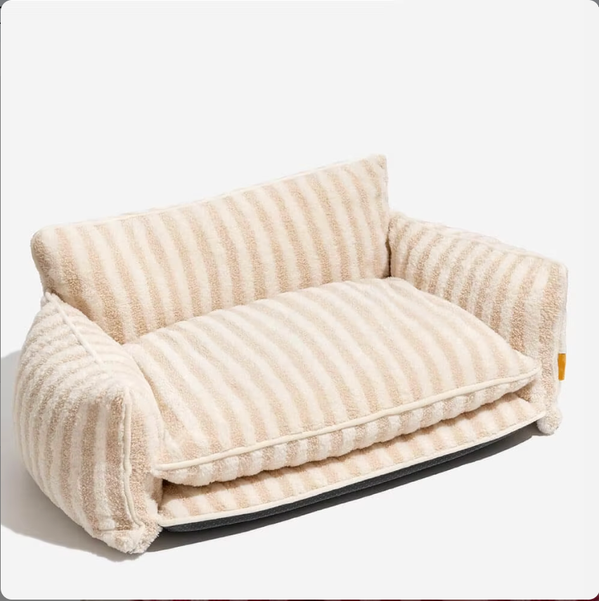 Trendy Striped Lambswool Double Layer Dog Sofa Bed Couch Luxury Cat Bed Cat Sofa