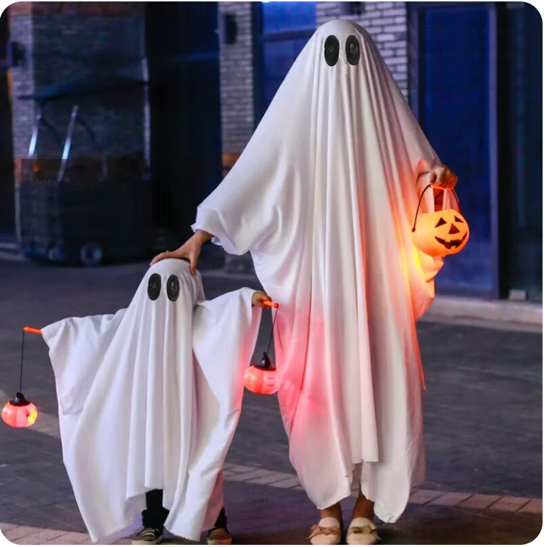 Cute Kids Halloween Horror Cloak Cape Anime No Face Cosplay Costumes Ghost White Tassels Cloak Unisex Halloween Costume Full Set