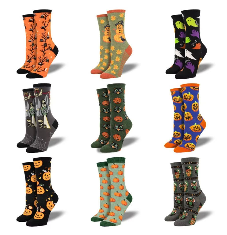 1 pair Creative and quirky pumpkin witches, owls trendy socks for male and female couples. Mid length socks for Halloween