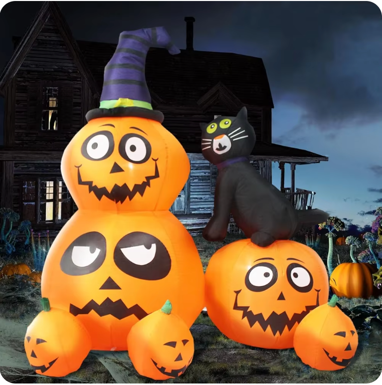 Halloween Inflatable Outdoor Decorations, 6ft Pumpkin and Cat Inflatable, Blow up Cat Pumpkin Lanterns with Yard Decorations LED