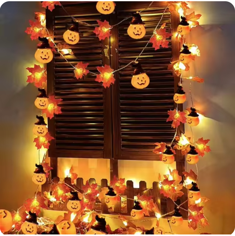 Artificial Fall Maple Leaves Pumpkin Garland Led Autumn Decorations Fairy Lights Halloween Thanksgiving Party DIY Supplies Props