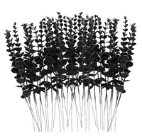 10 Pcs Black Artificial Eucalyptus Stems 14.96in Faux Halloween Thanksgiving Flowers Eucalyptus Leaf Centerpiece Home Decoration