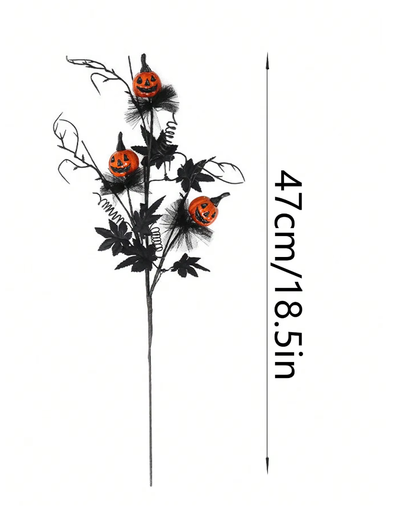 1pc Halloween Decorations, 18.5Inch Artificial Pumpkin Maple Leaf Floral Stems Decoration black scary pumpkin bouquet