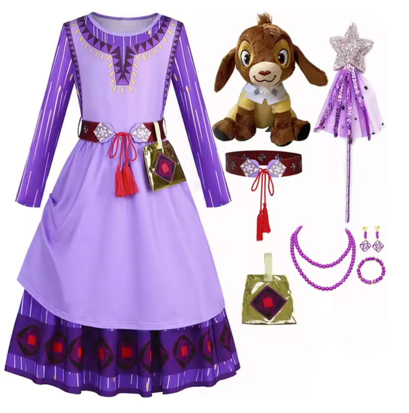 Disney Halloween Costumes for Girls Asha Cosplay Princess Dress Wish Asha Dress for Children Christmas Kids Girls Party Dresses