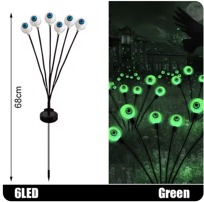 2024 Halloween Outdoor Solar Powered Scary Eyeball Lights Led Green Eyeball Blinking Firefly Lights Waterproof Solar Path Lights