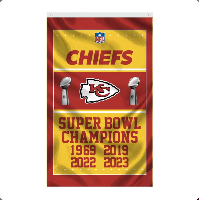 [61 items_Many different designs to choose from] New custom 3X5ft american football flags custom FAN CAVE KC Chiefs kingdom 4-time champions flag for nfl flags